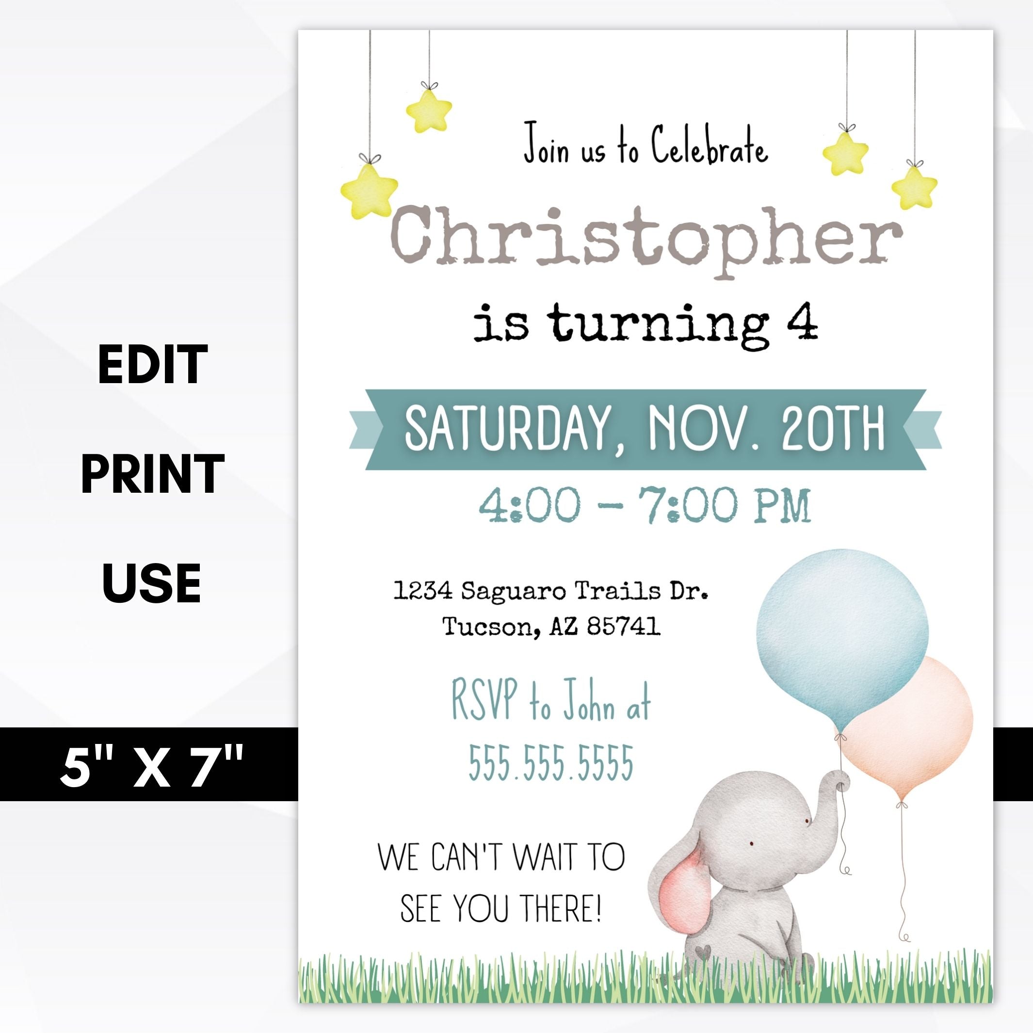 elephant birthday party invitation