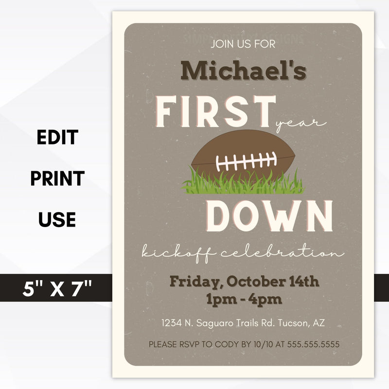 Football 1st Birthday Party Invite