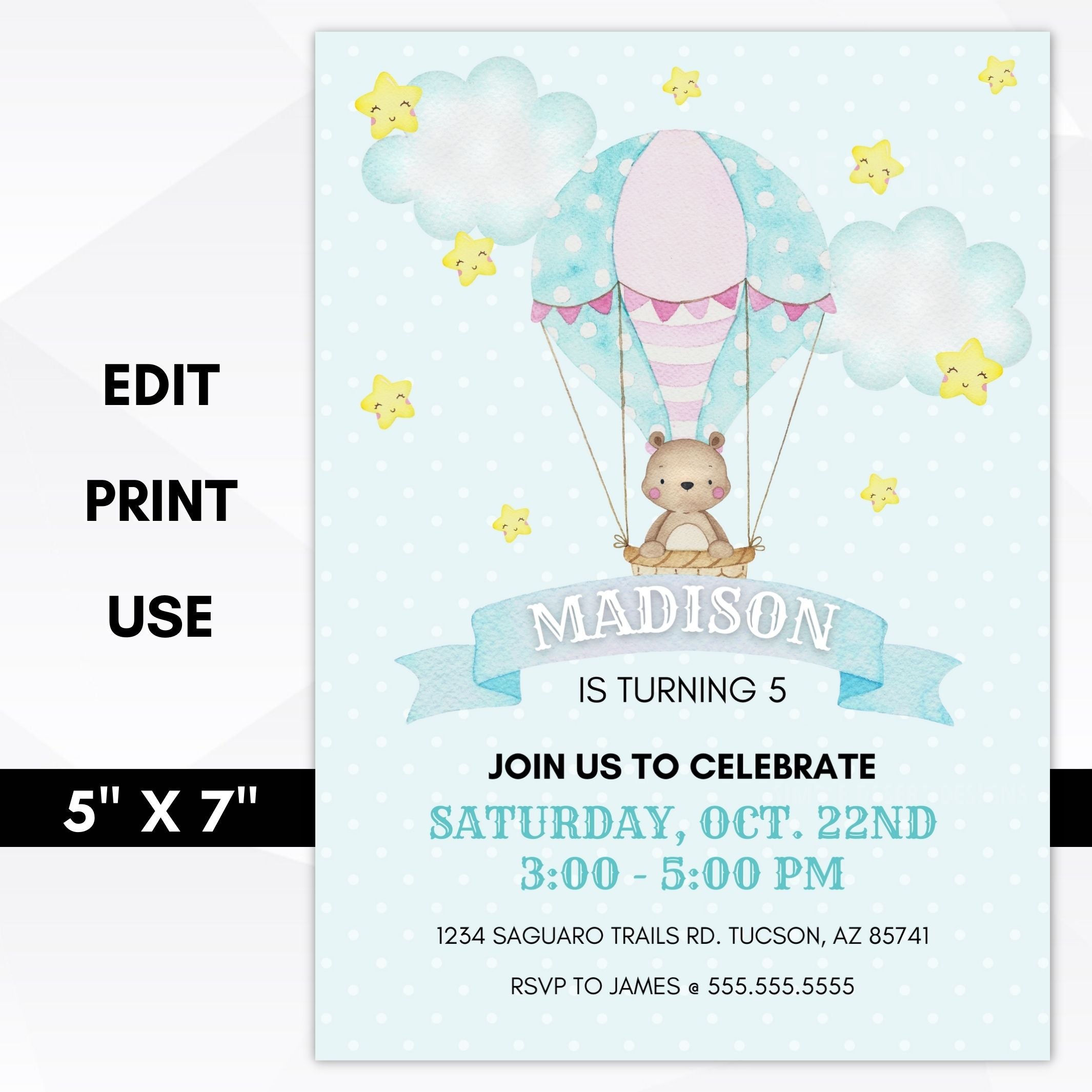 hot air balloon birthday party invite