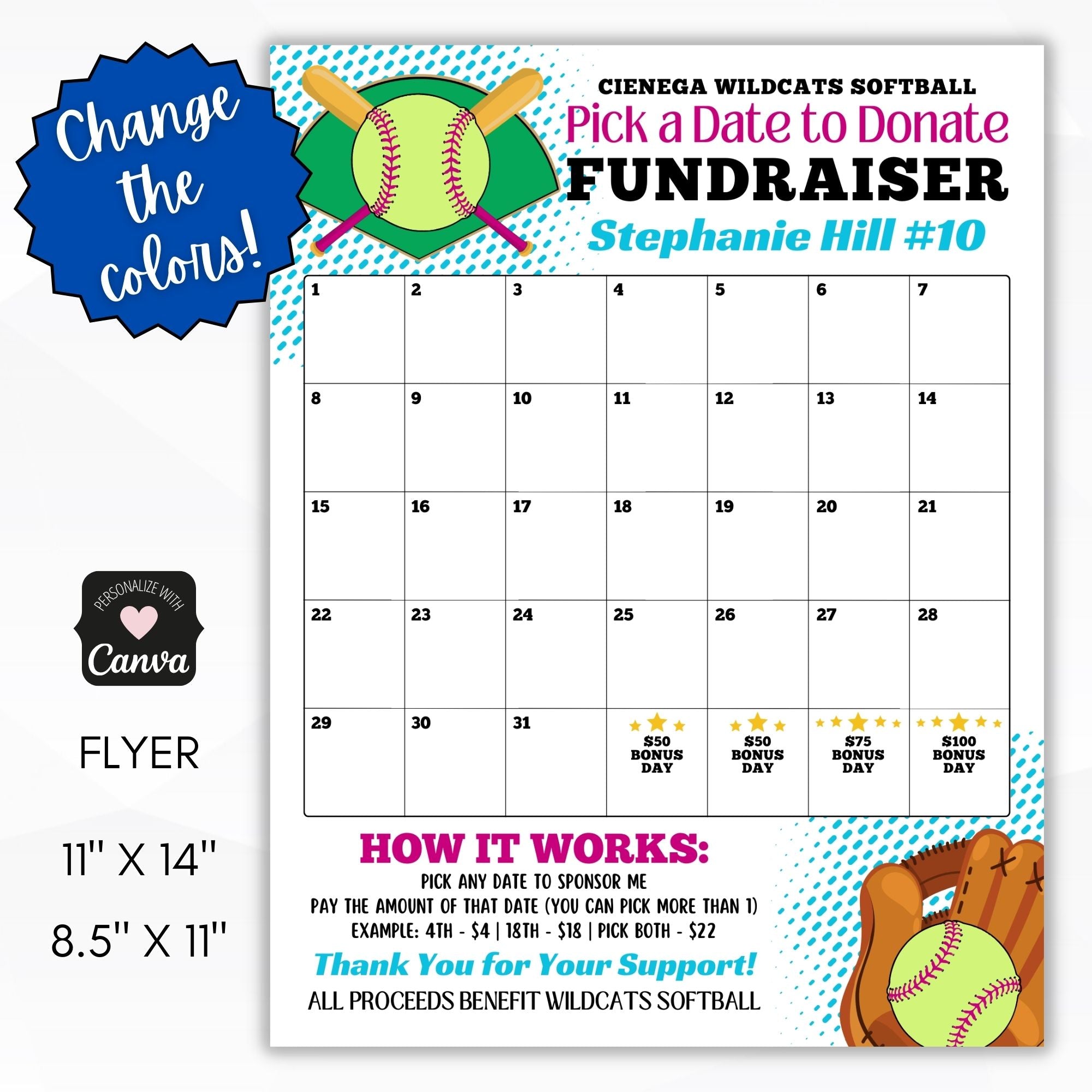softball fundraiser calendar