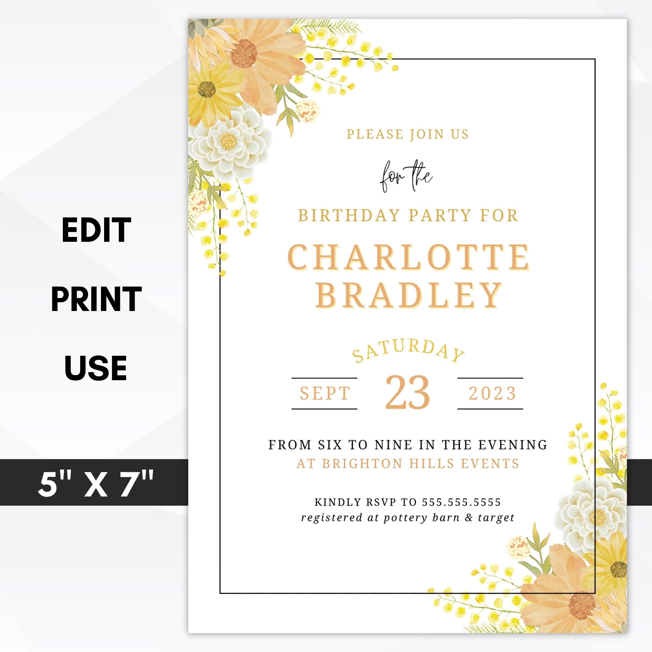 yellow birthday party invitation