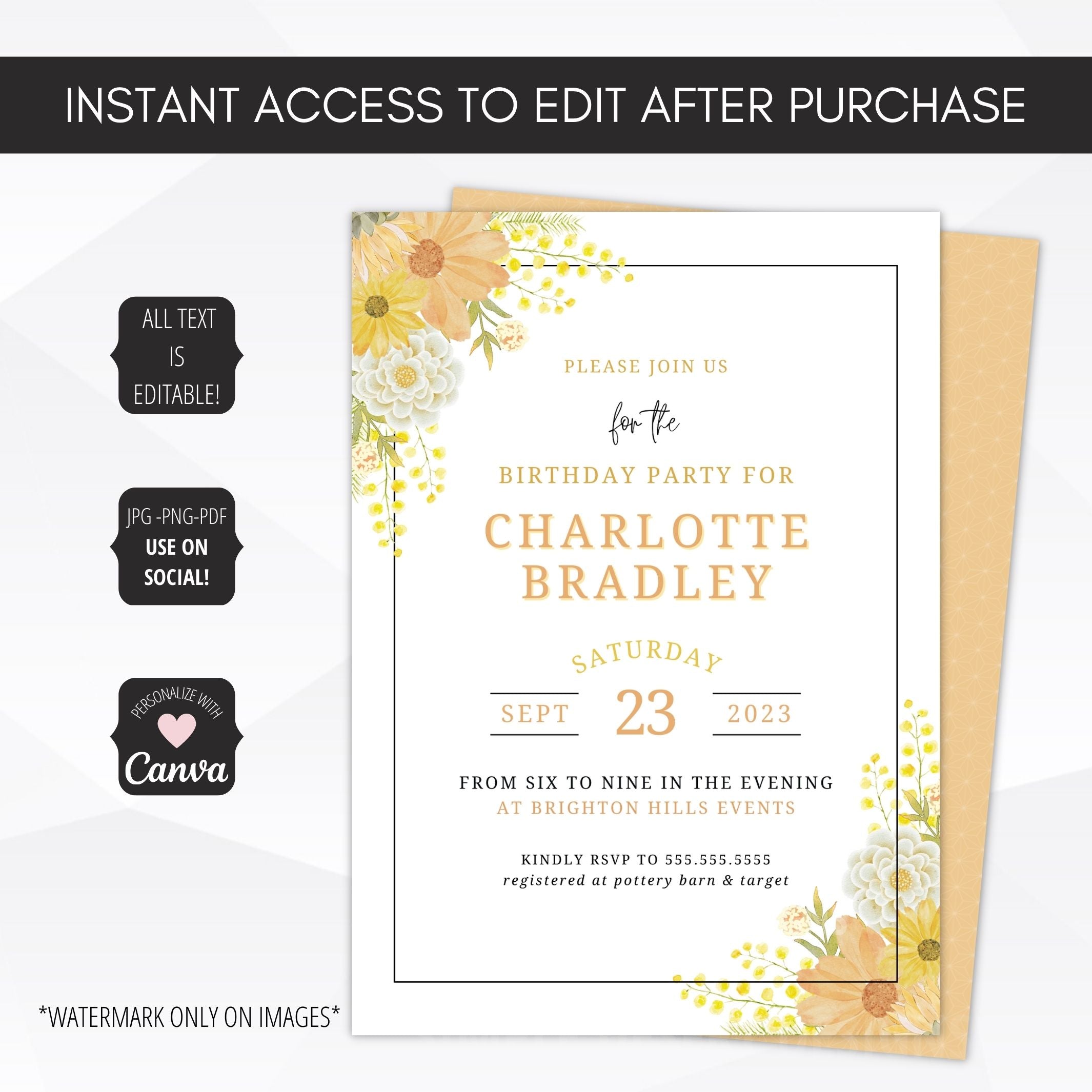 yellow watercolor party invitations