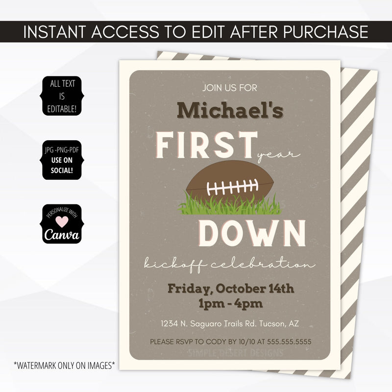 Football 1st Birthday Party Invite