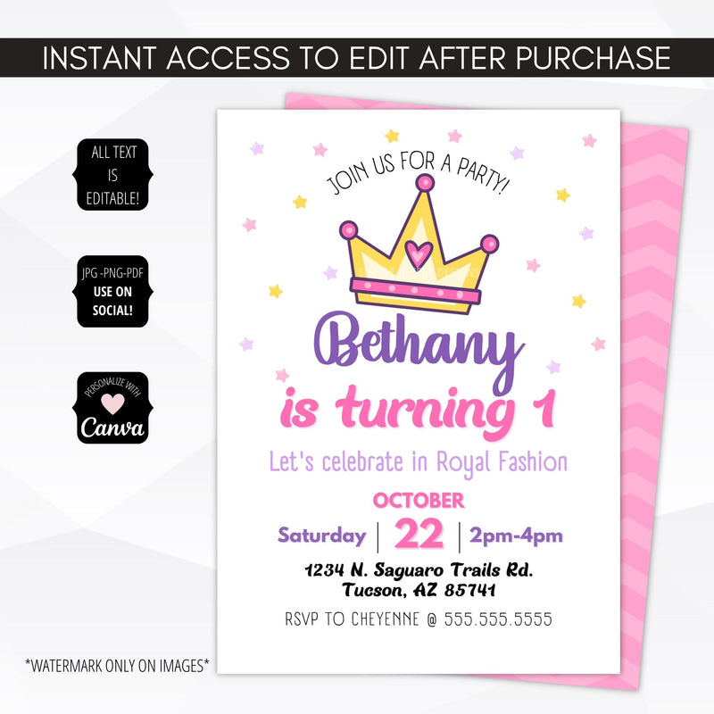 1st birthday invitation princess