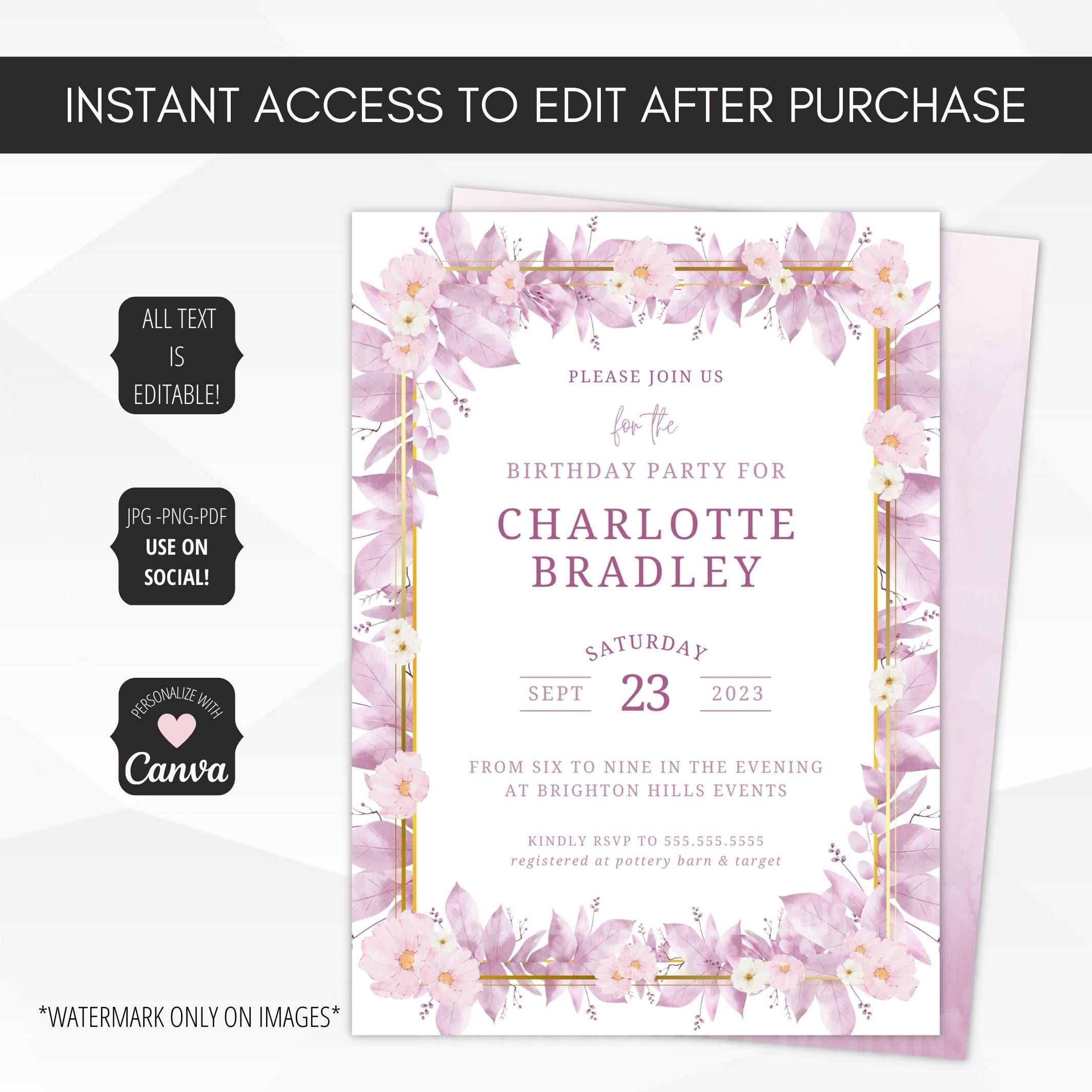 purple birthday invites