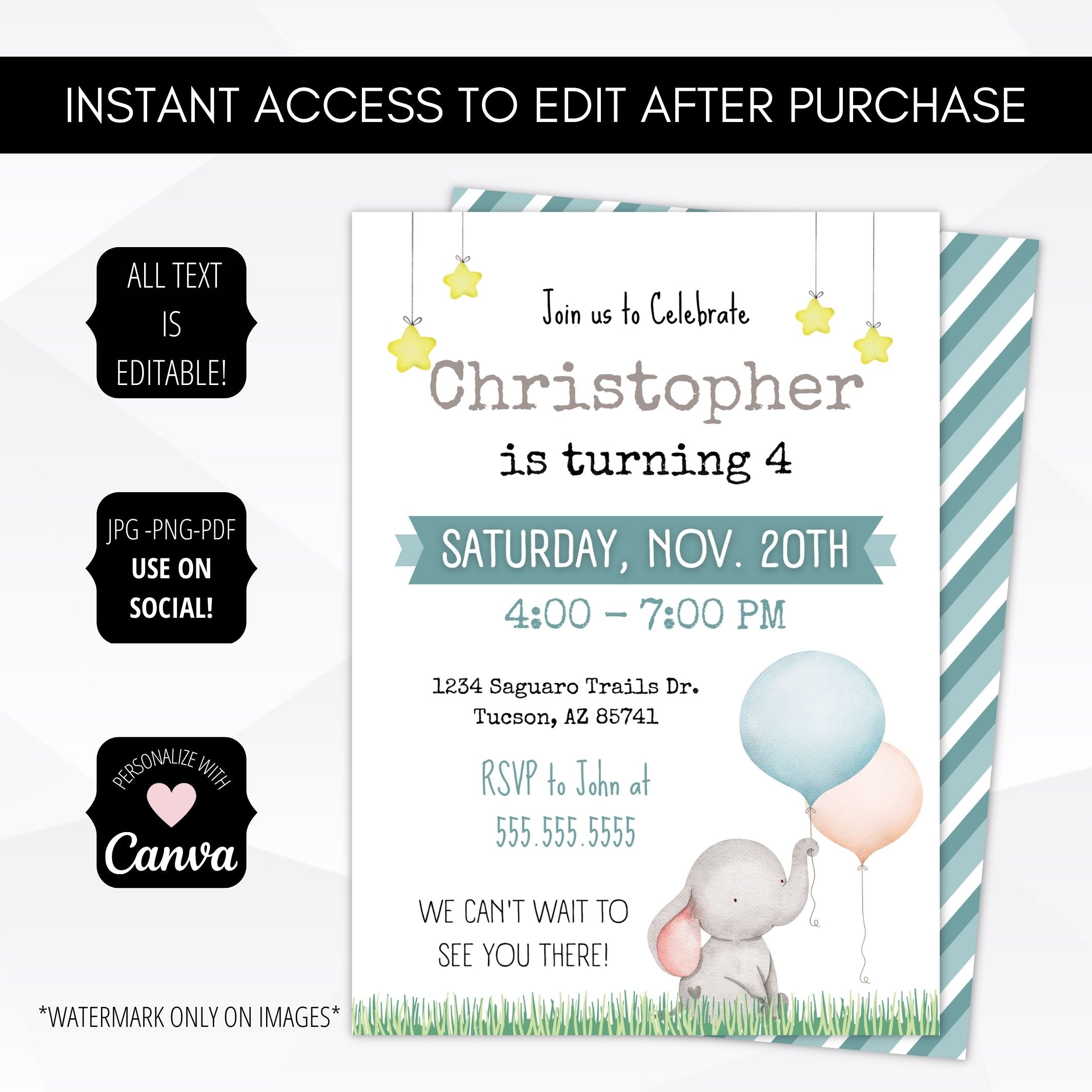 elephant birthday party invite