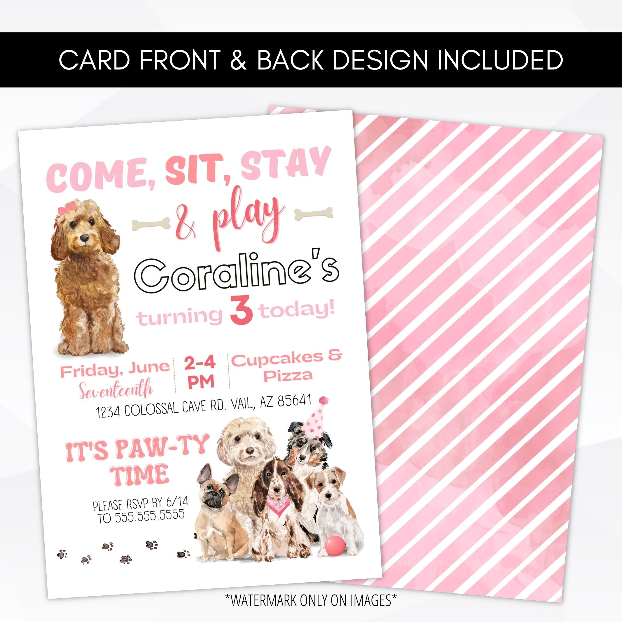 Pink Dog Birthday Party Invite