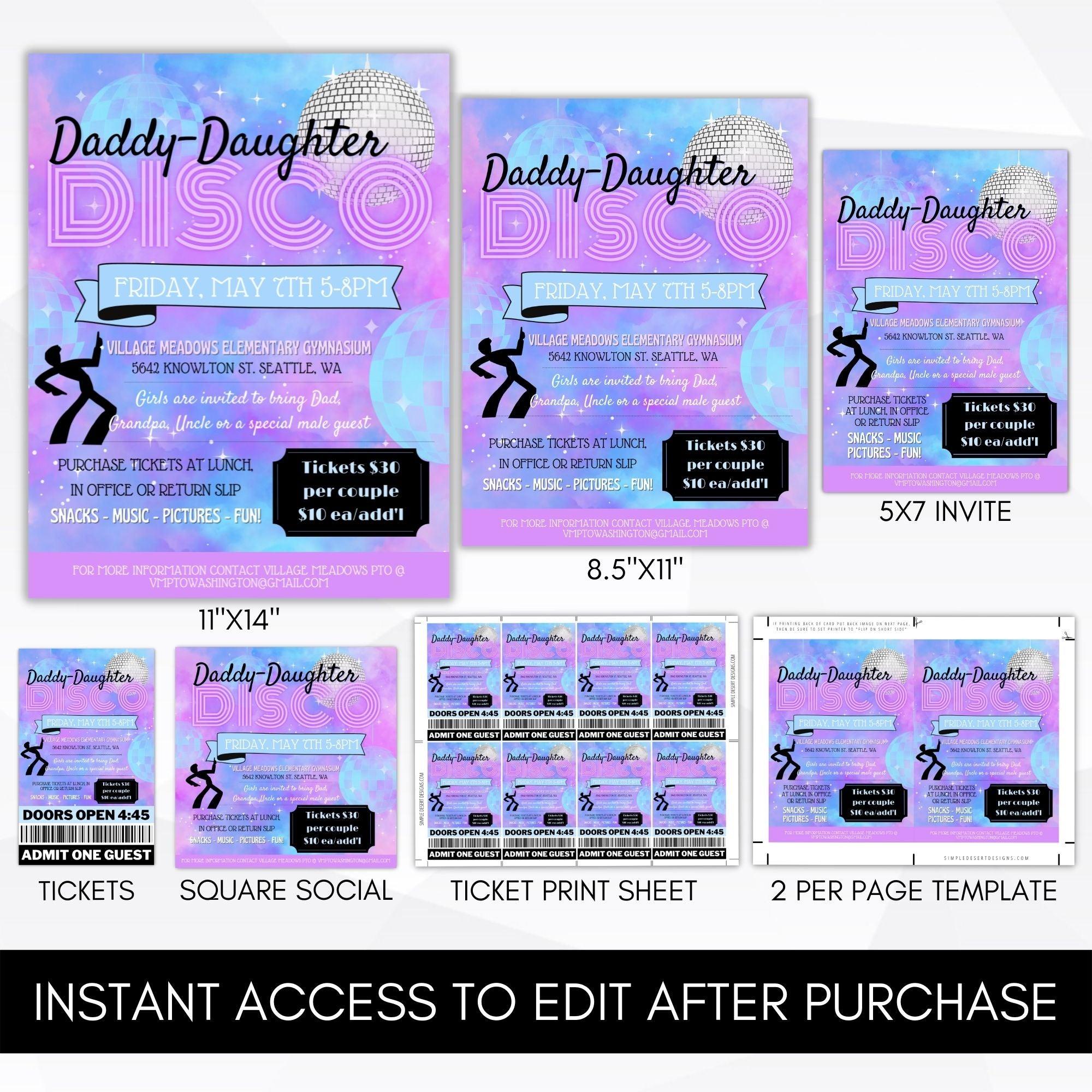 fun school dance ideas 70's themed disco dance party invite set school pto pta church community