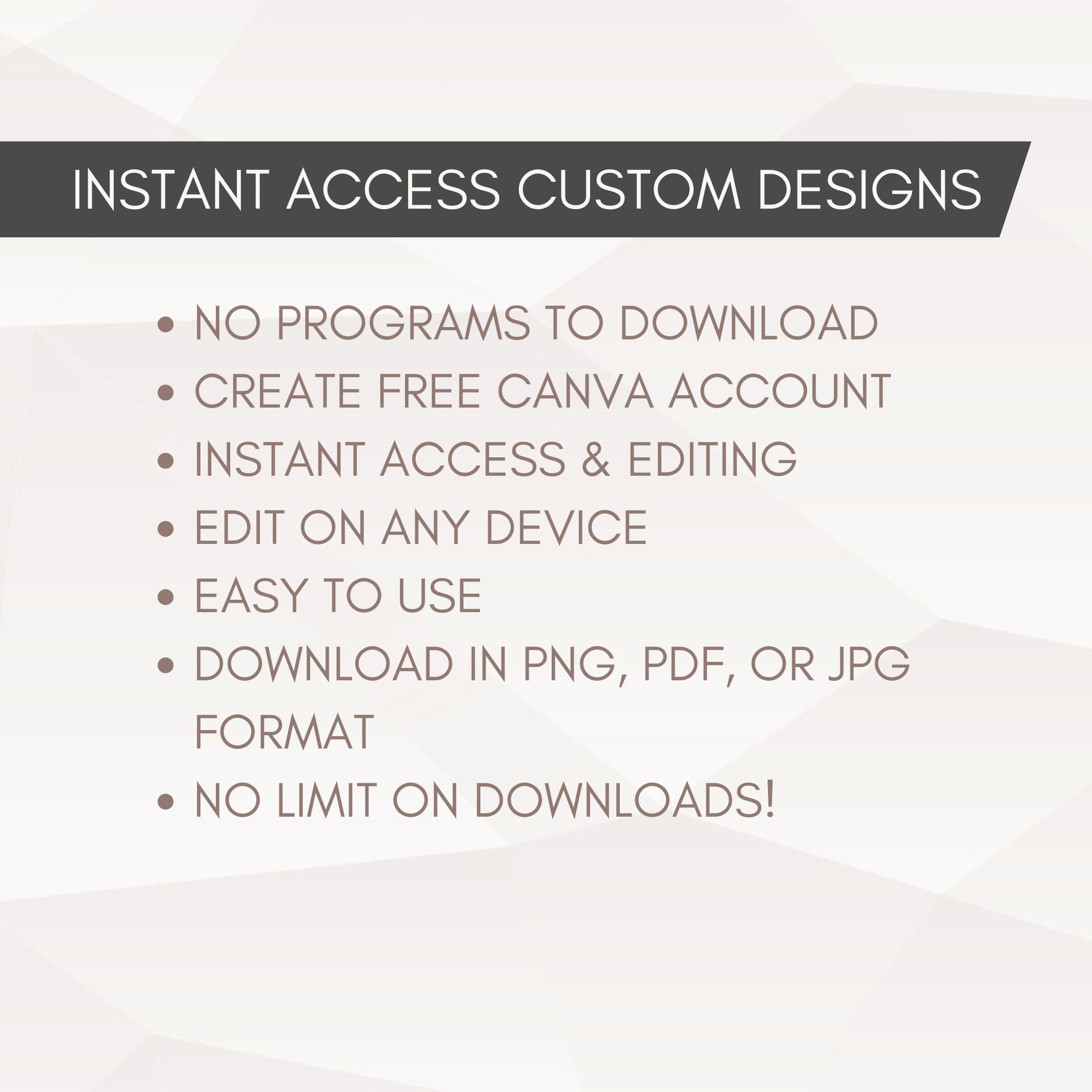 Image showing how to edit your invitation template in Canva with no limit on downloads.
