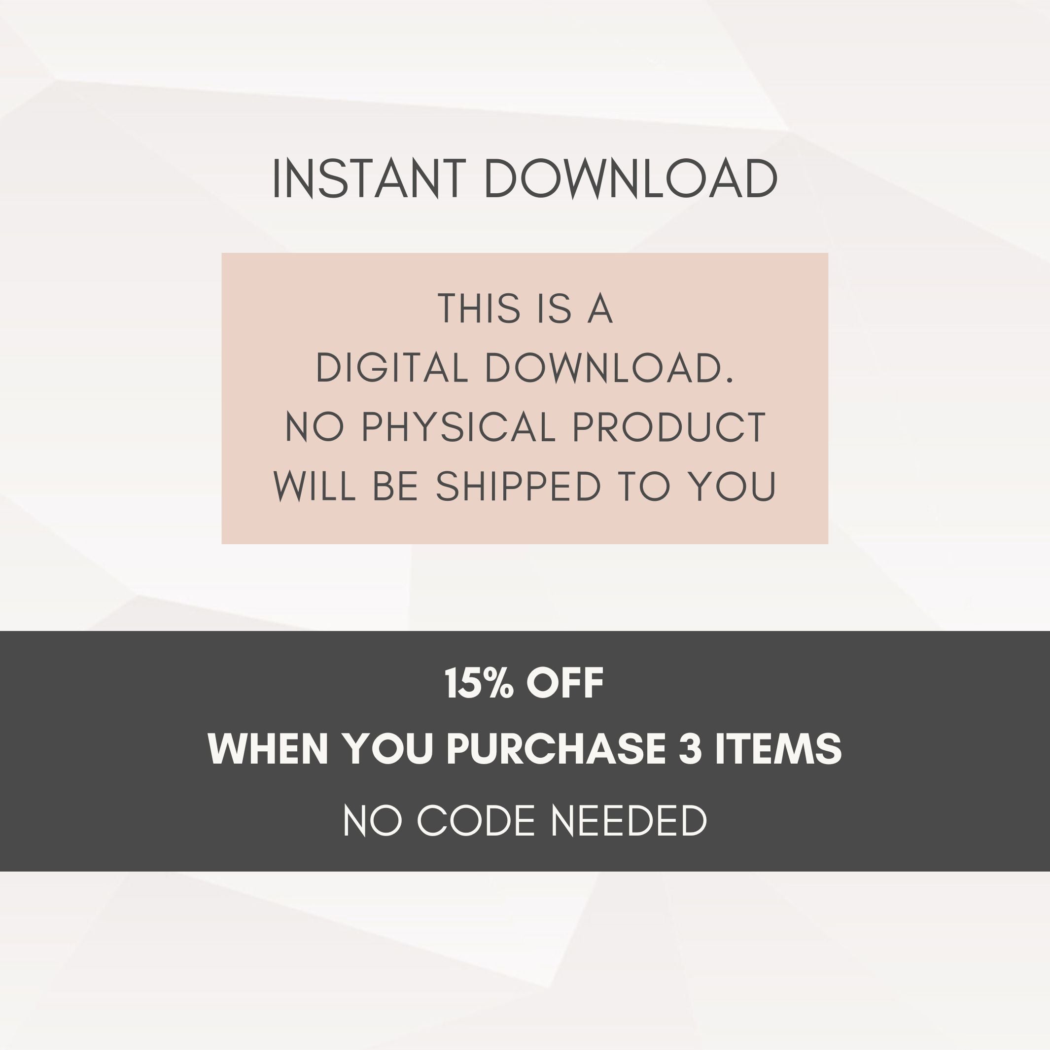 Image portraying digital download and discount when 3 items or more are purchased at checkout.