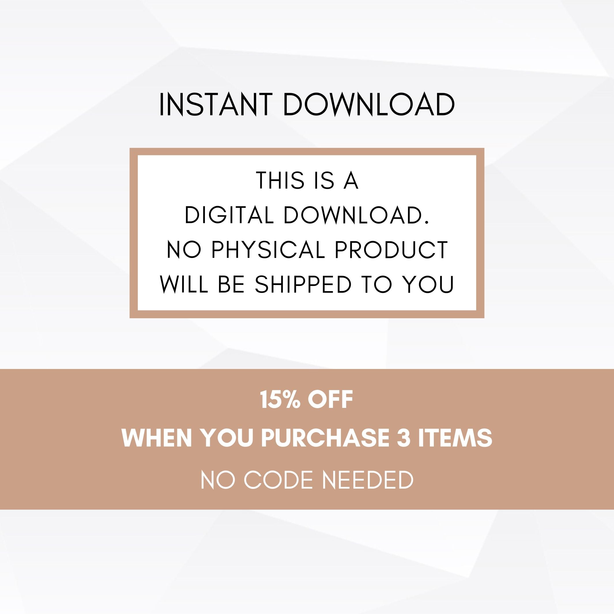 Promotional text about digital download availability and purchase discount on a white background.