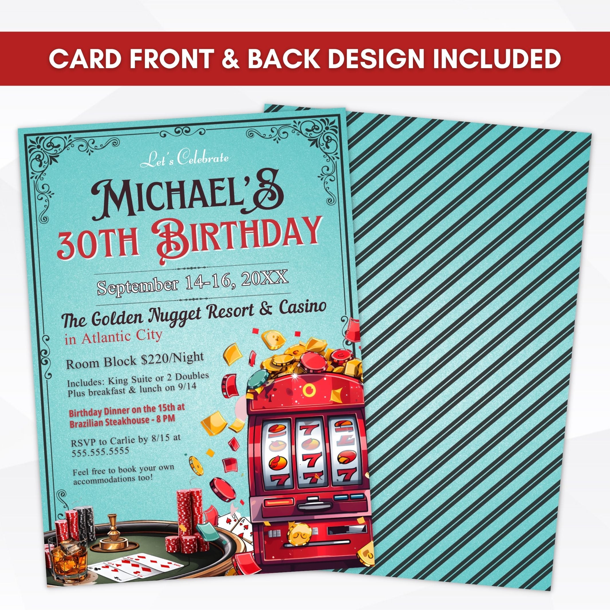 casino theme game night invitations