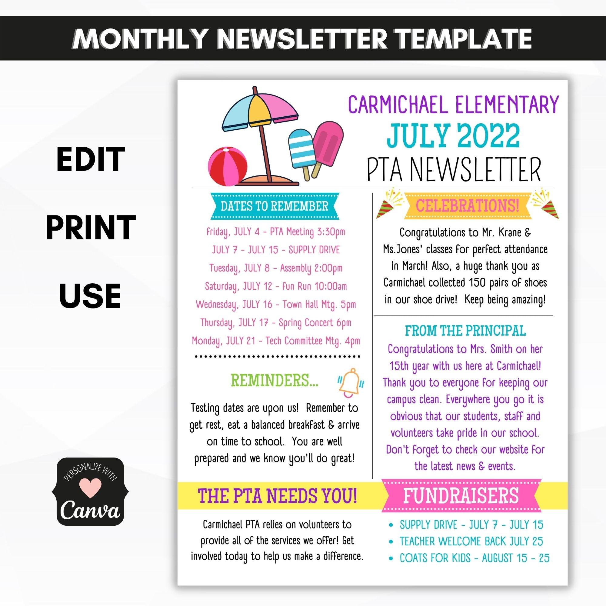 school pto back to school newsletter template