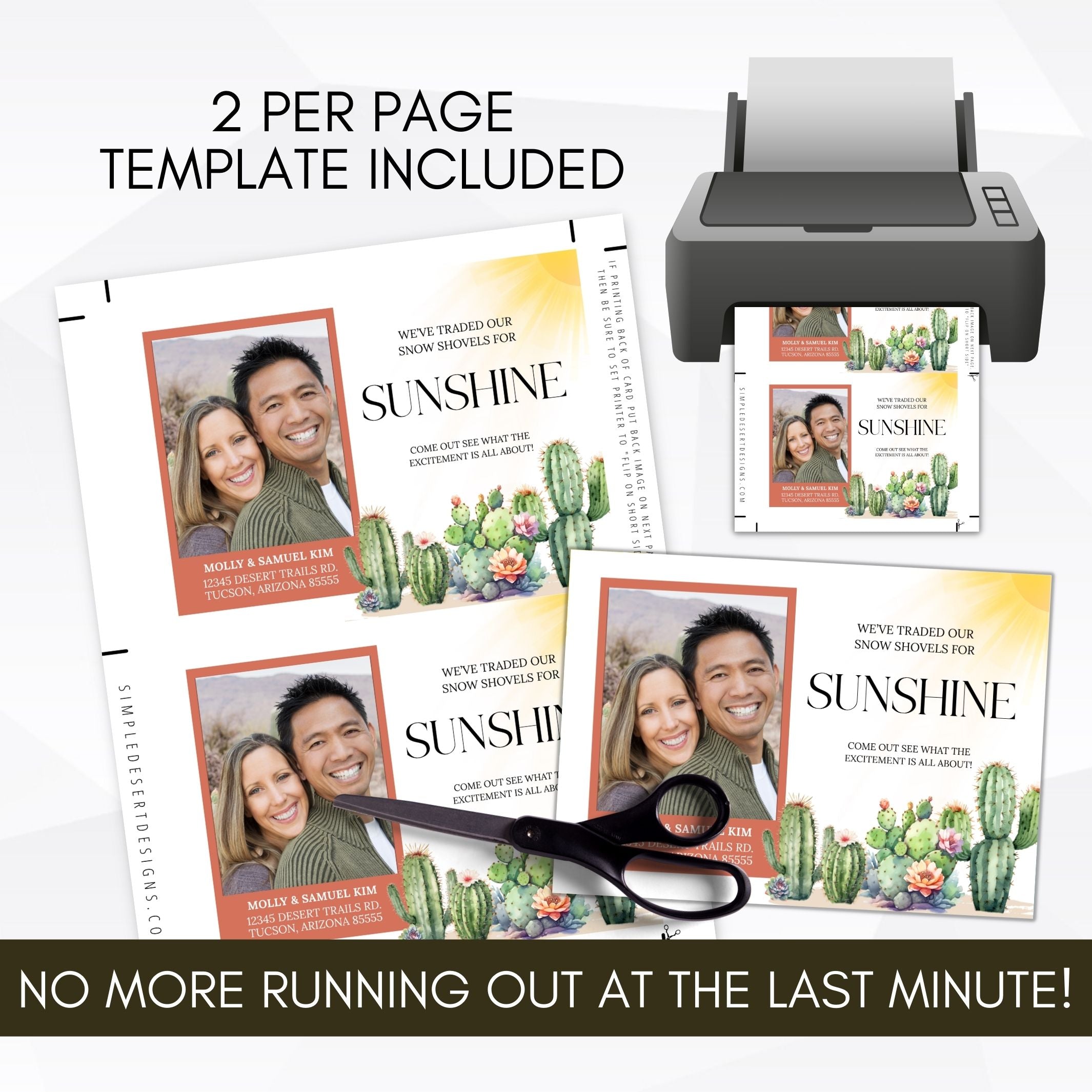 watercolor change of address cards with cactus and sunshine