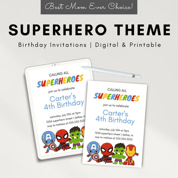 cute modern baby superheroes theme birthday party invitaitons for kids