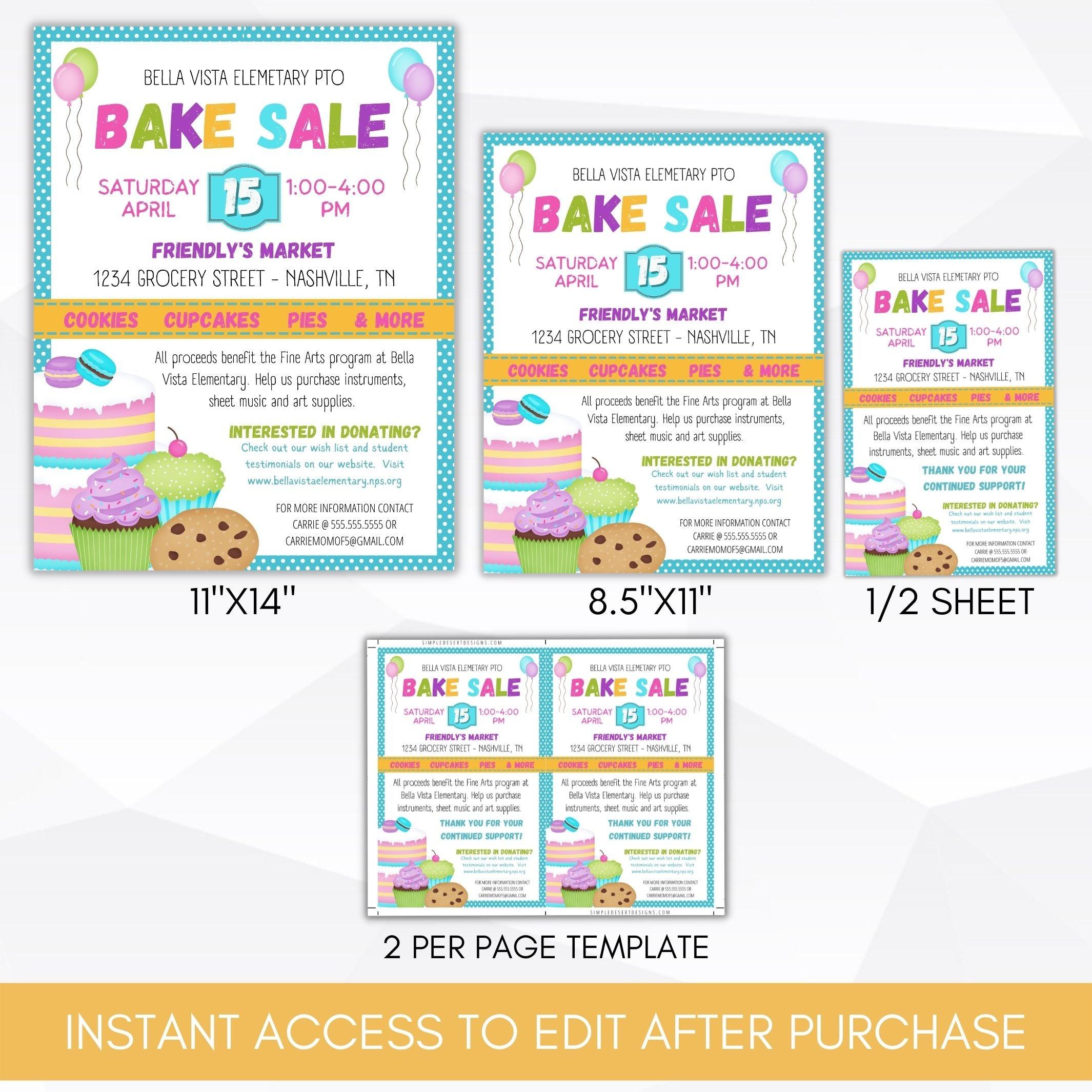 church bake sale flyer set editable template printable invitation community event