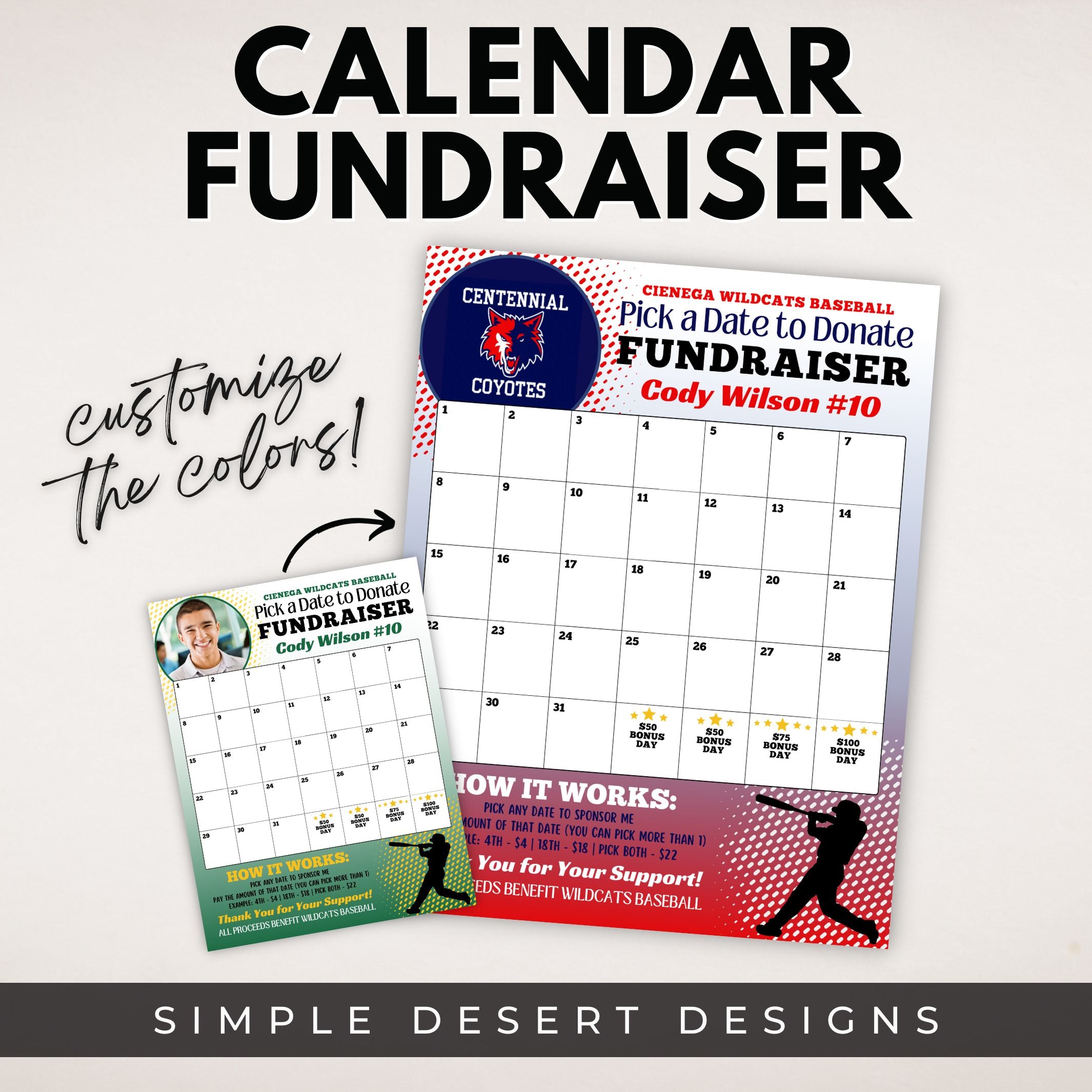 Baseball Fundraiser Calendar with Logo – Simple Desert Designs