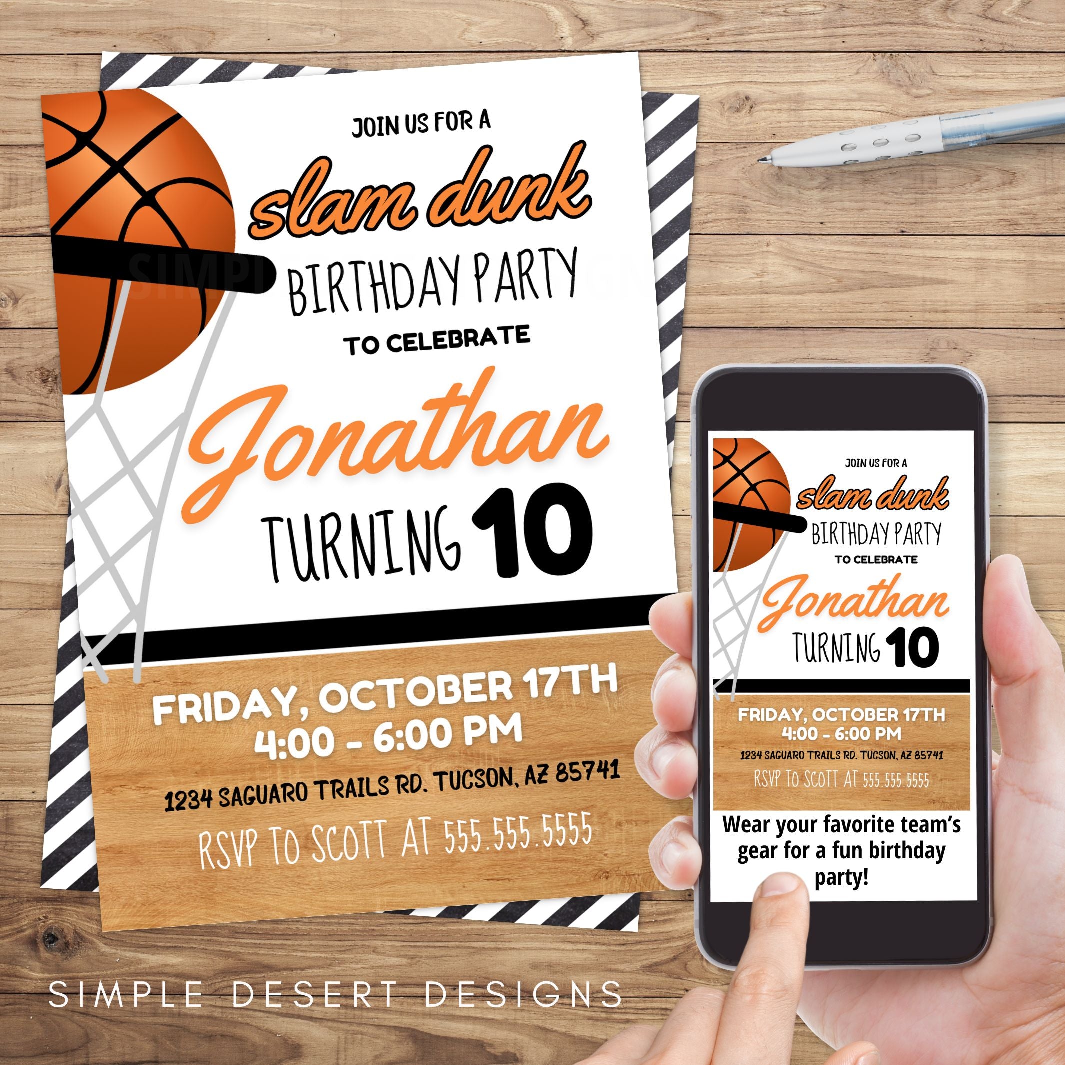 Basketball Birthday Party Invite Simple Desert Designs Basketball birthday party invite simple desert designs