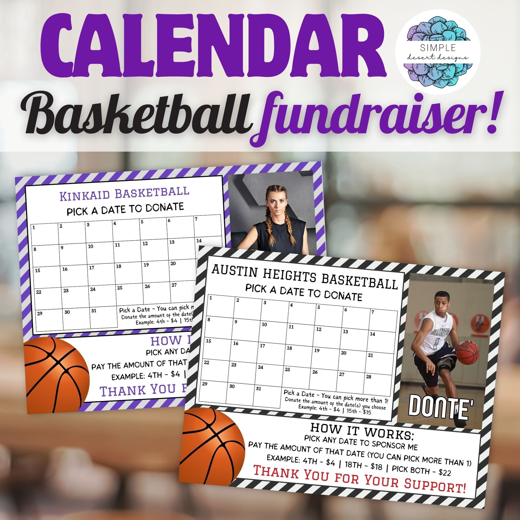 fully customizable cash calendar fundraiser template for basketball teams