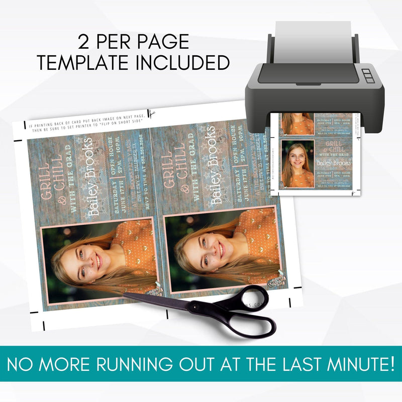 country western themed high school college graduation themed barbeque bbq grill and chill cookout invitation