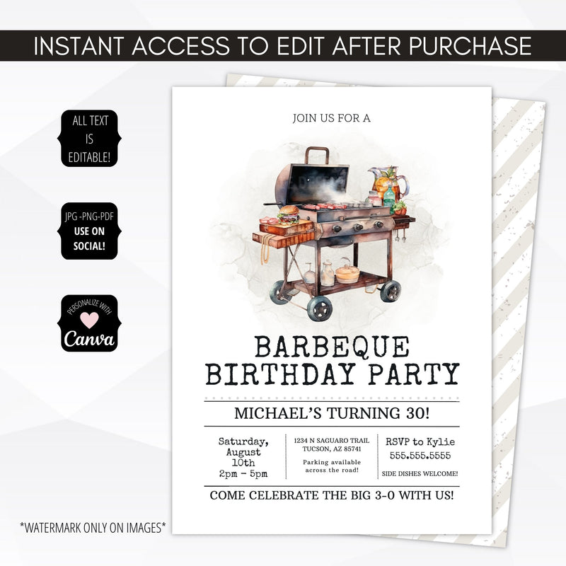 Modern Barbeque Birthday Party Invitation