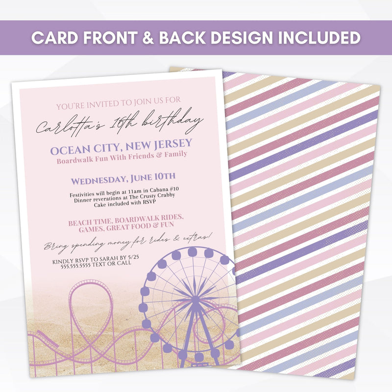 beach and boardwalk theme birthday party invitations templates