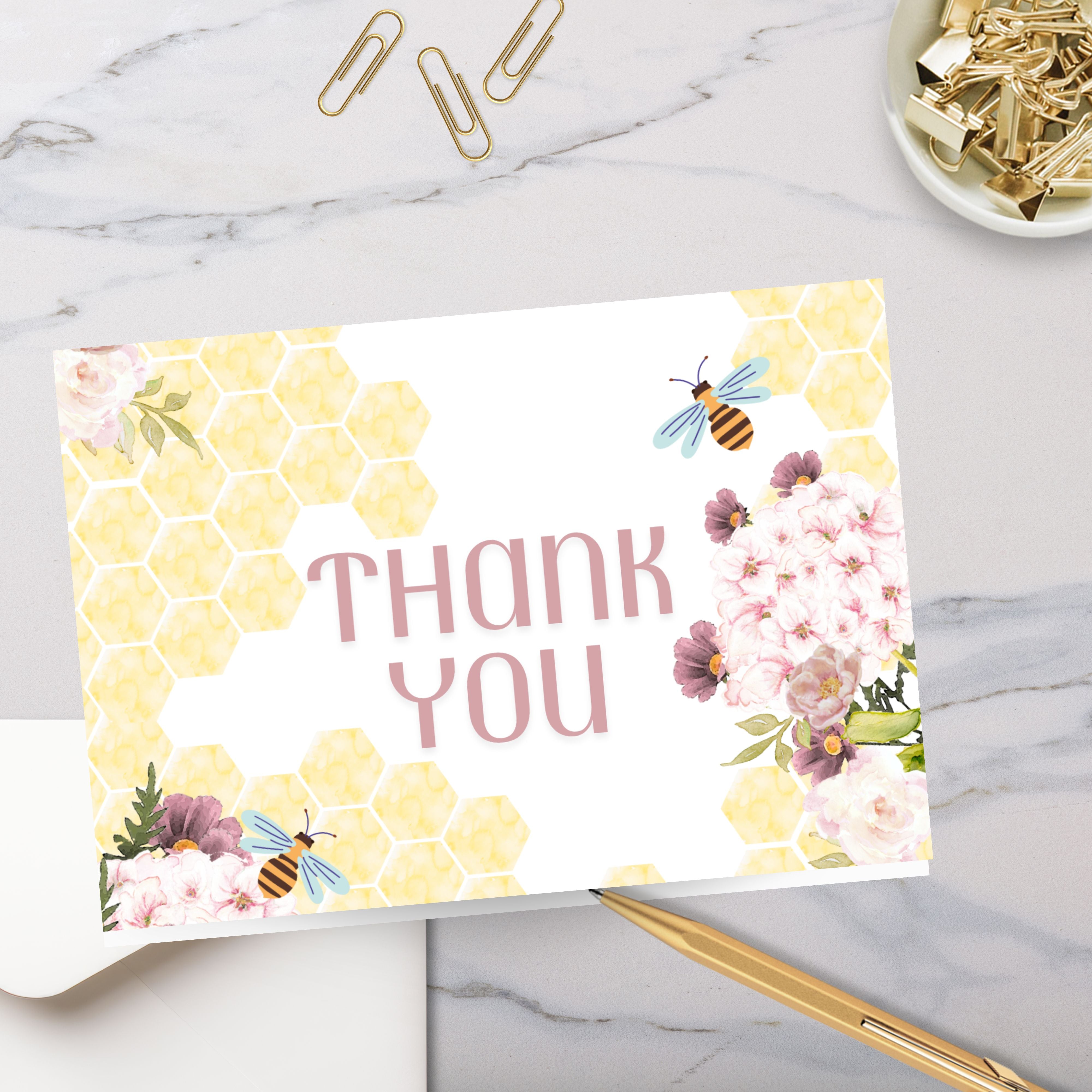 hydrangea and honeycomb theme thank you cards for personal stationery