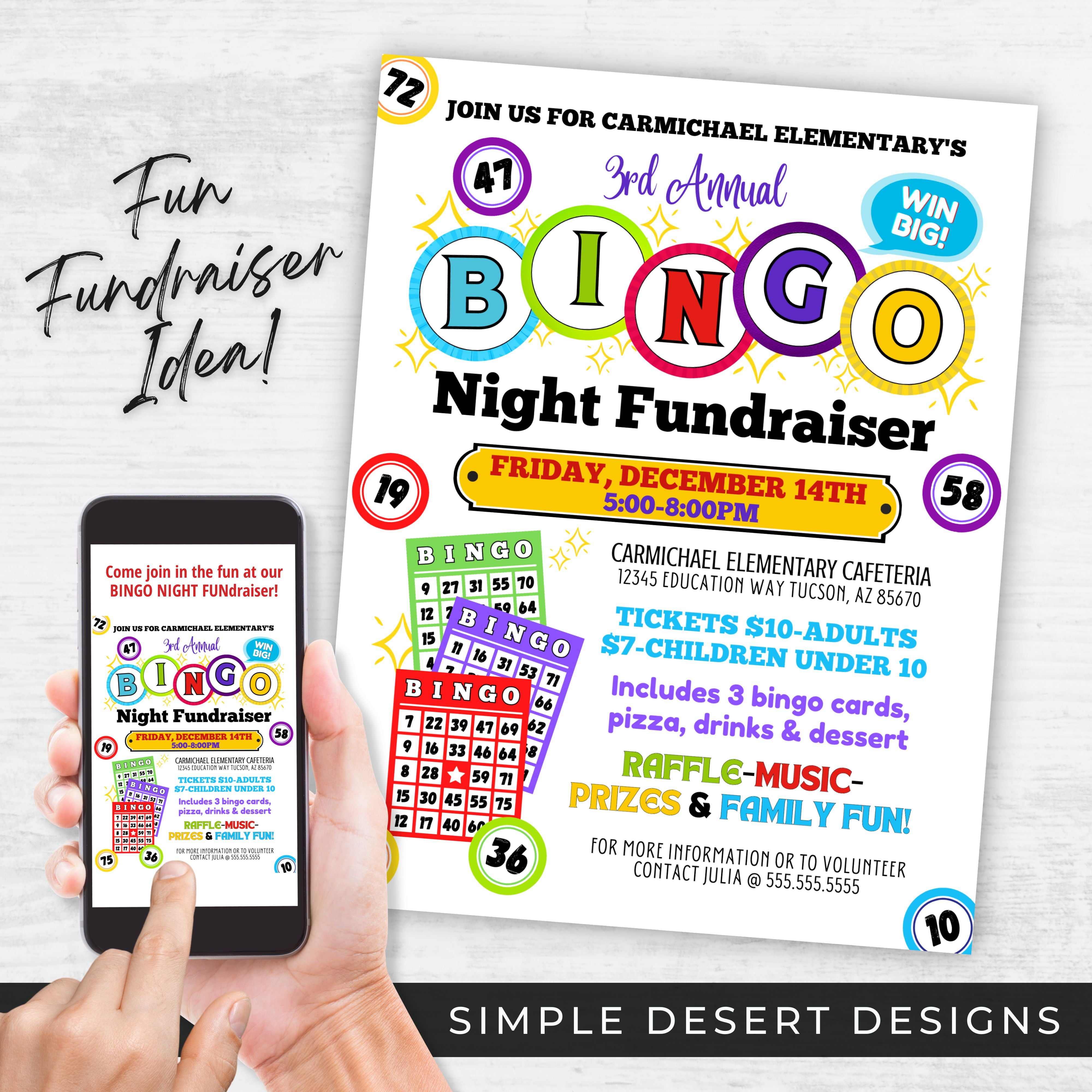 customizable bingo fundraiser flyer for bingo fundraising events