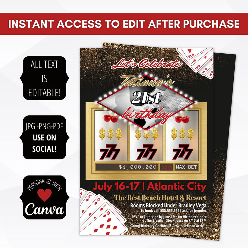 fun milestone birthday party invitation with casino theme