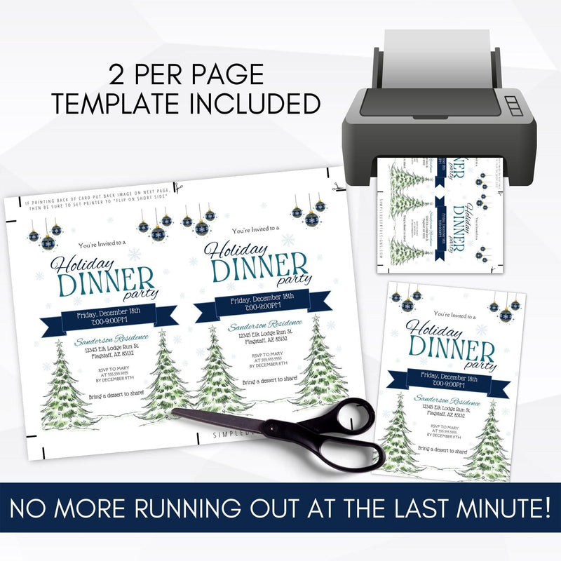 blue christmas dinner party invitation