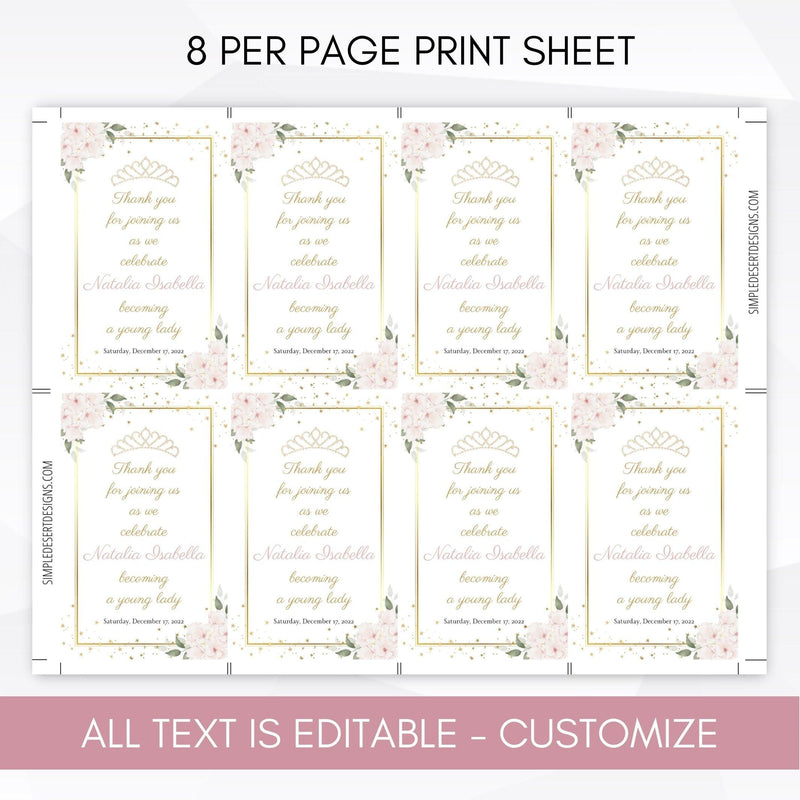 customizable pink gold birthday favor tags