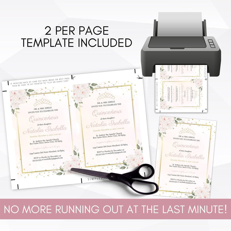 editable pink and gold princess invitation template