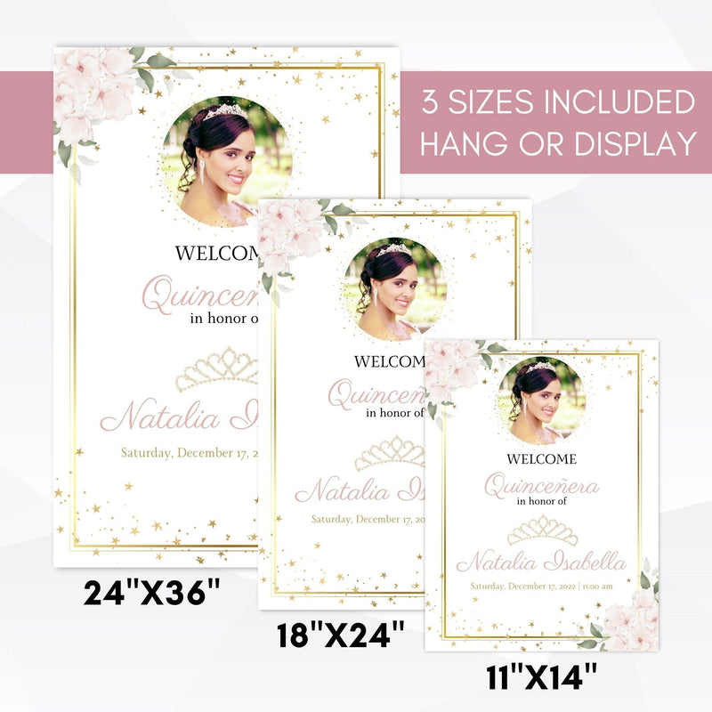 editable pink and gold birthday signs