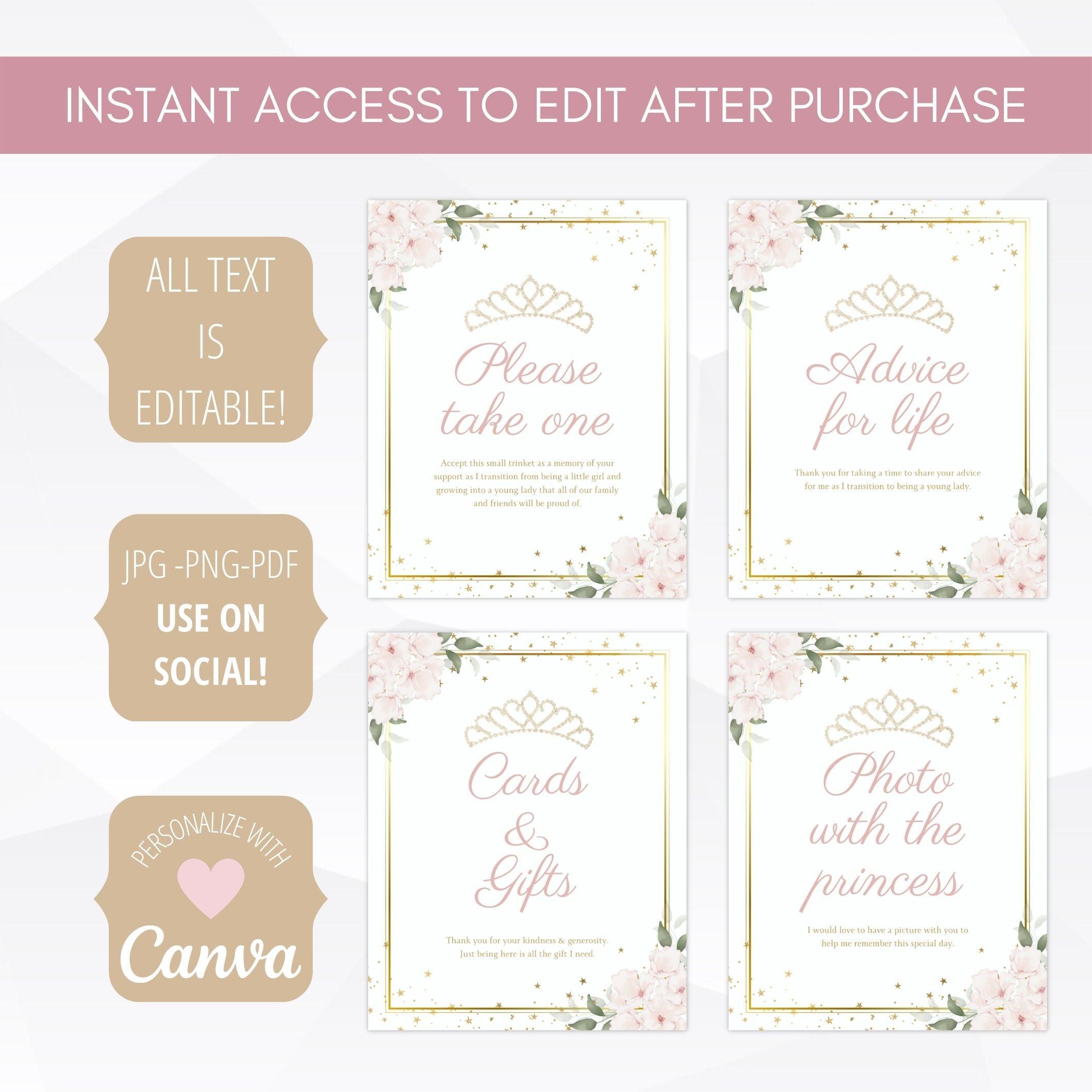 editable birthday sign set for girls