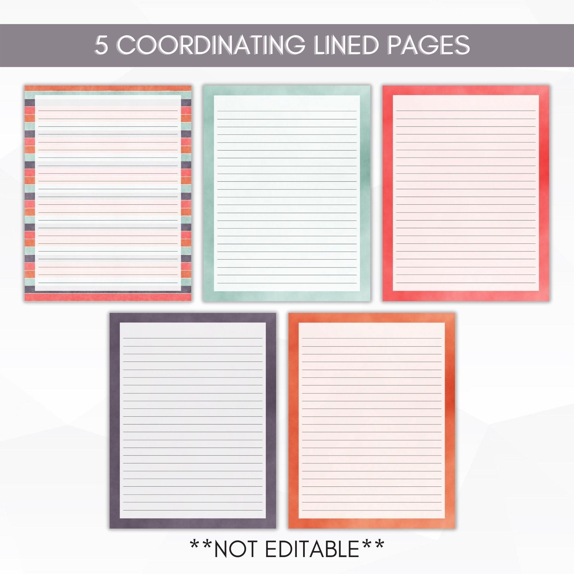 boho patterns lined stationery set