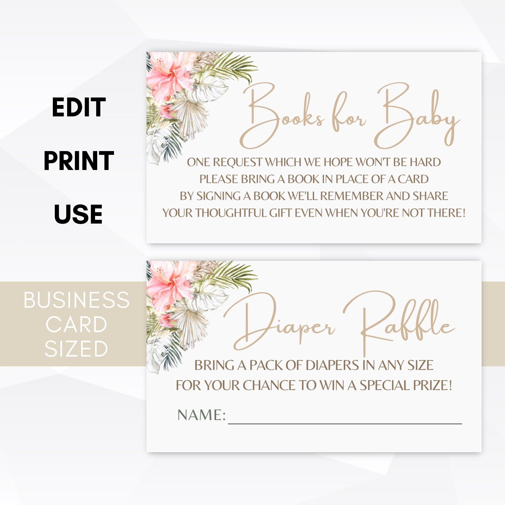 editable boho pampas grass baby shower diaper raffle cards