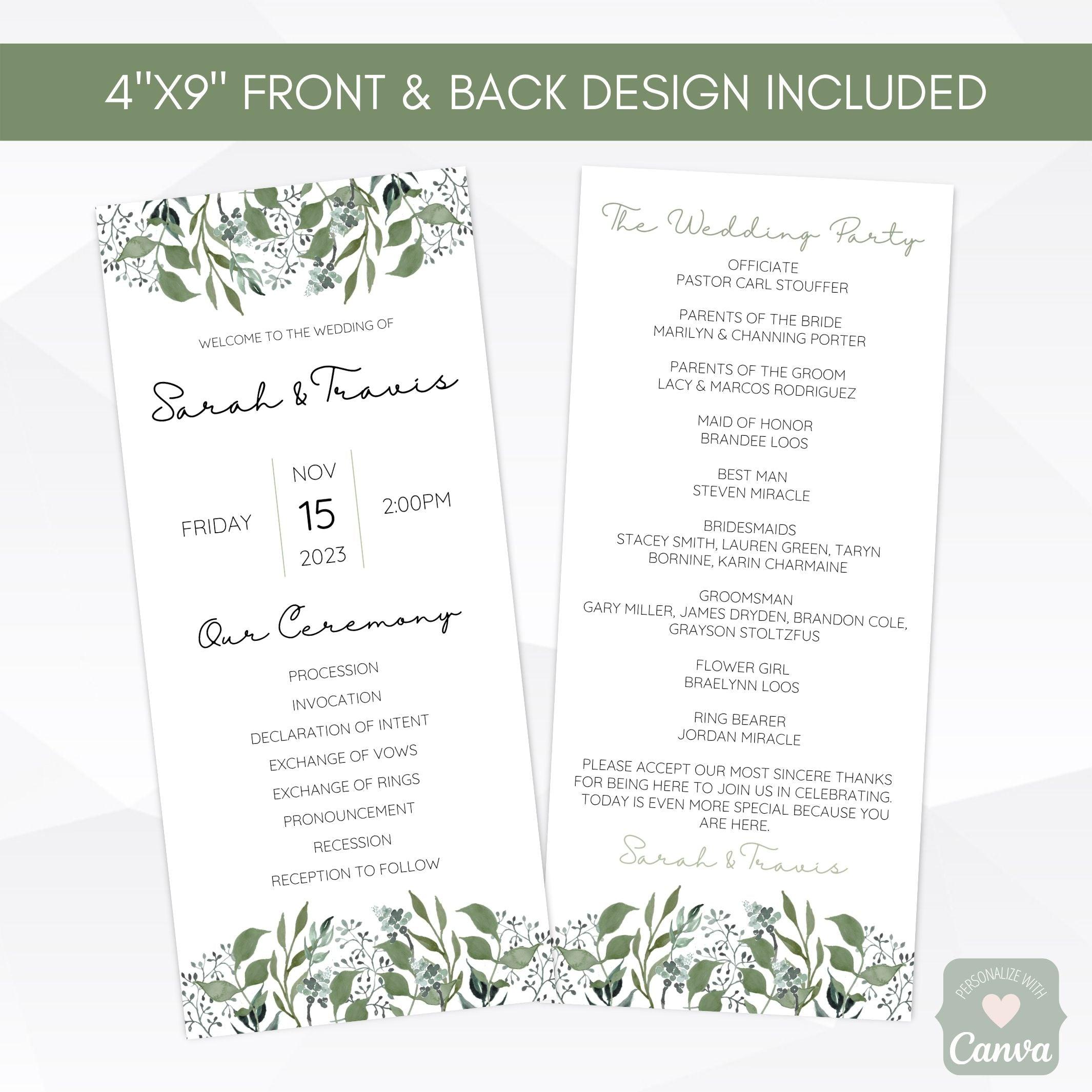 boho minimal wedding program