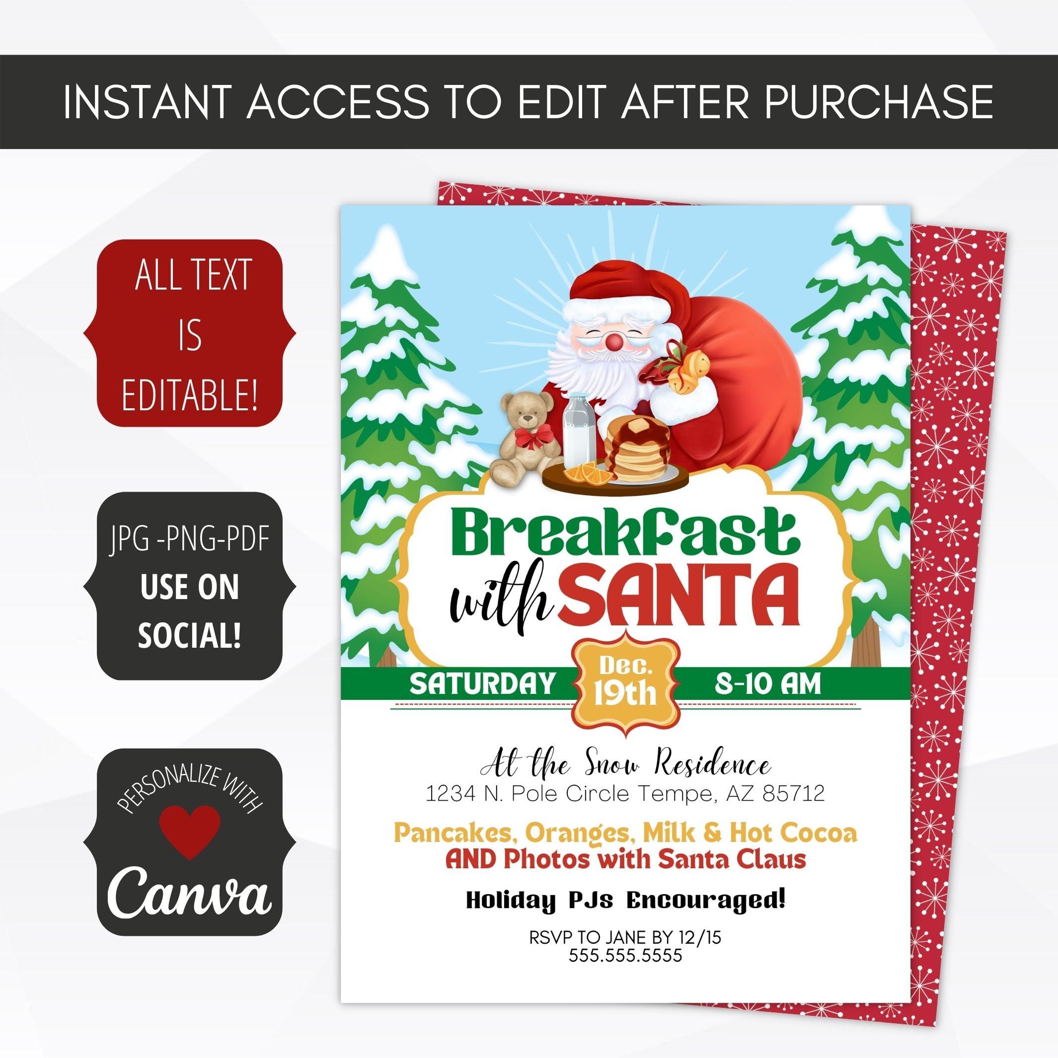 kids Christmas breakfast with Santa holiday party invitation