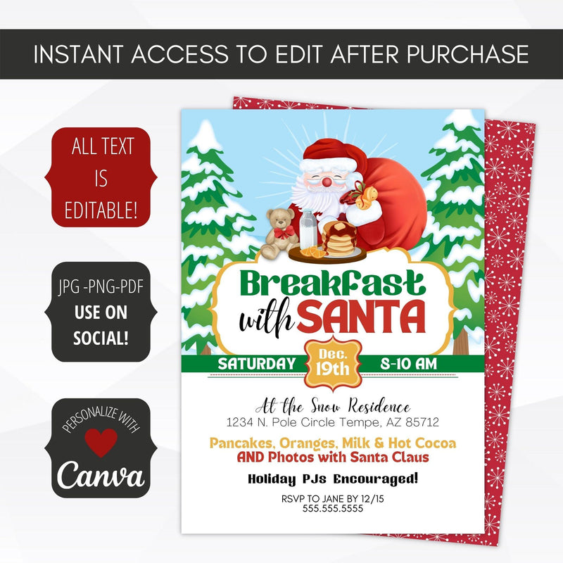 kids Christmas breakfast with Santa holiday party invitation