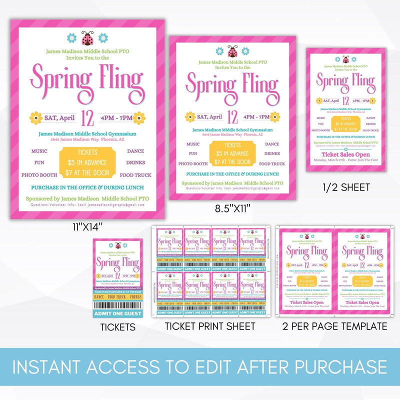 spring fling invitation template daddy daughter dance editable template school pto church community center