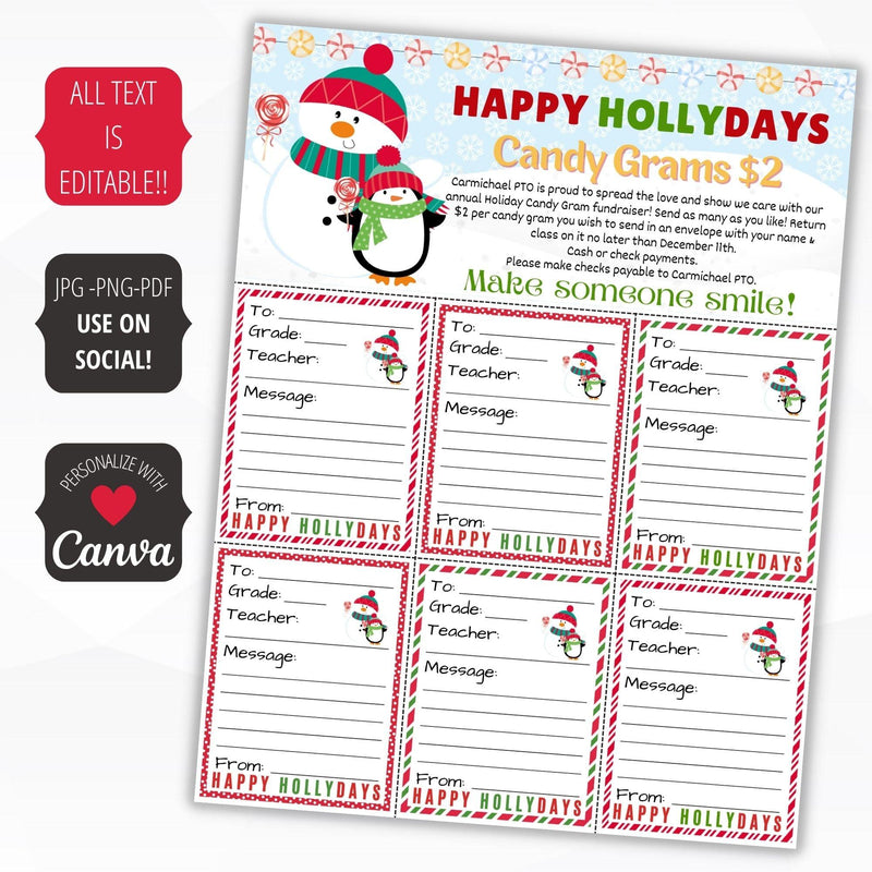 school pto pta fundraiser christmas holiday candy grams