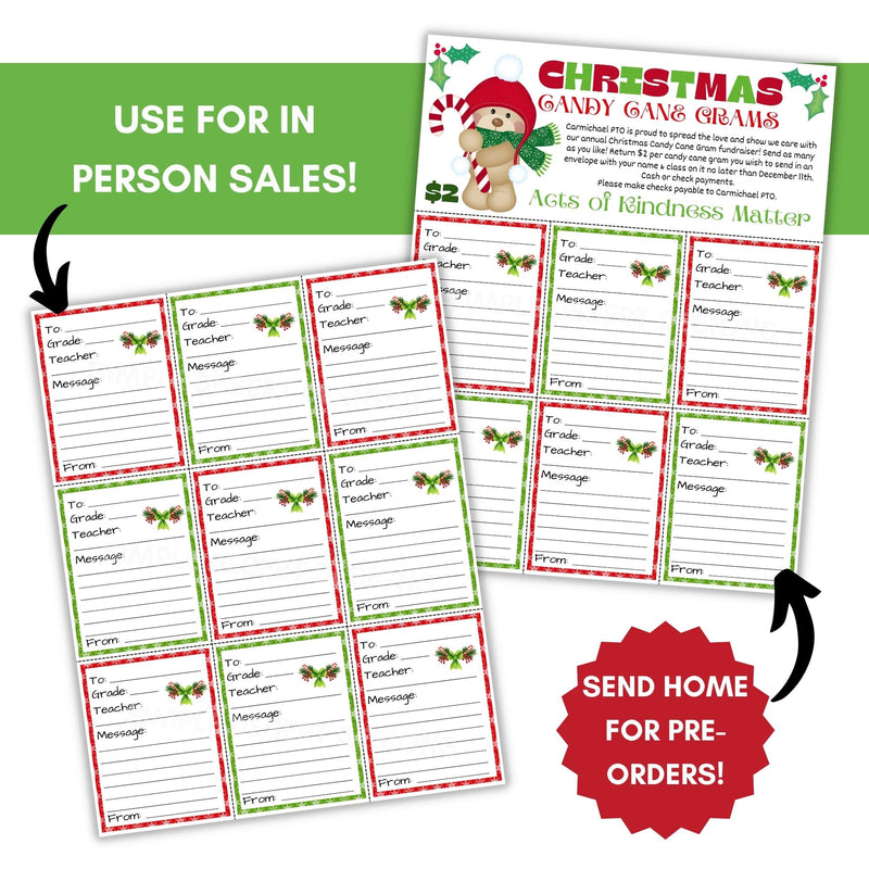 candy cane grams fundraiser sheets
