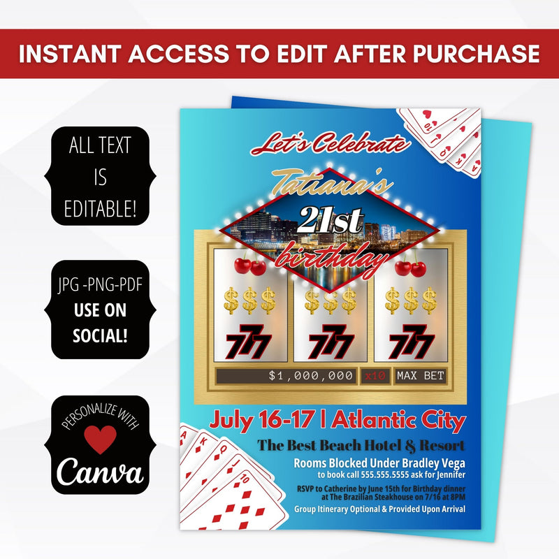 casino theme weekend getaway invitations
