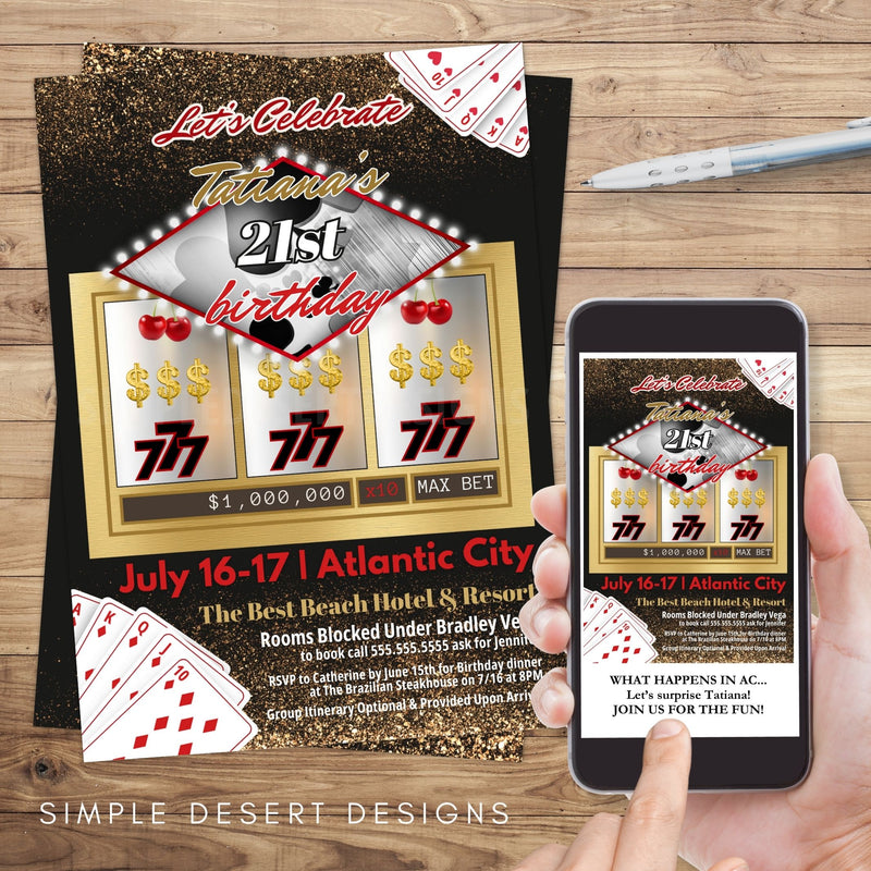 elegant casino party theme invitation in digital and printed invite
