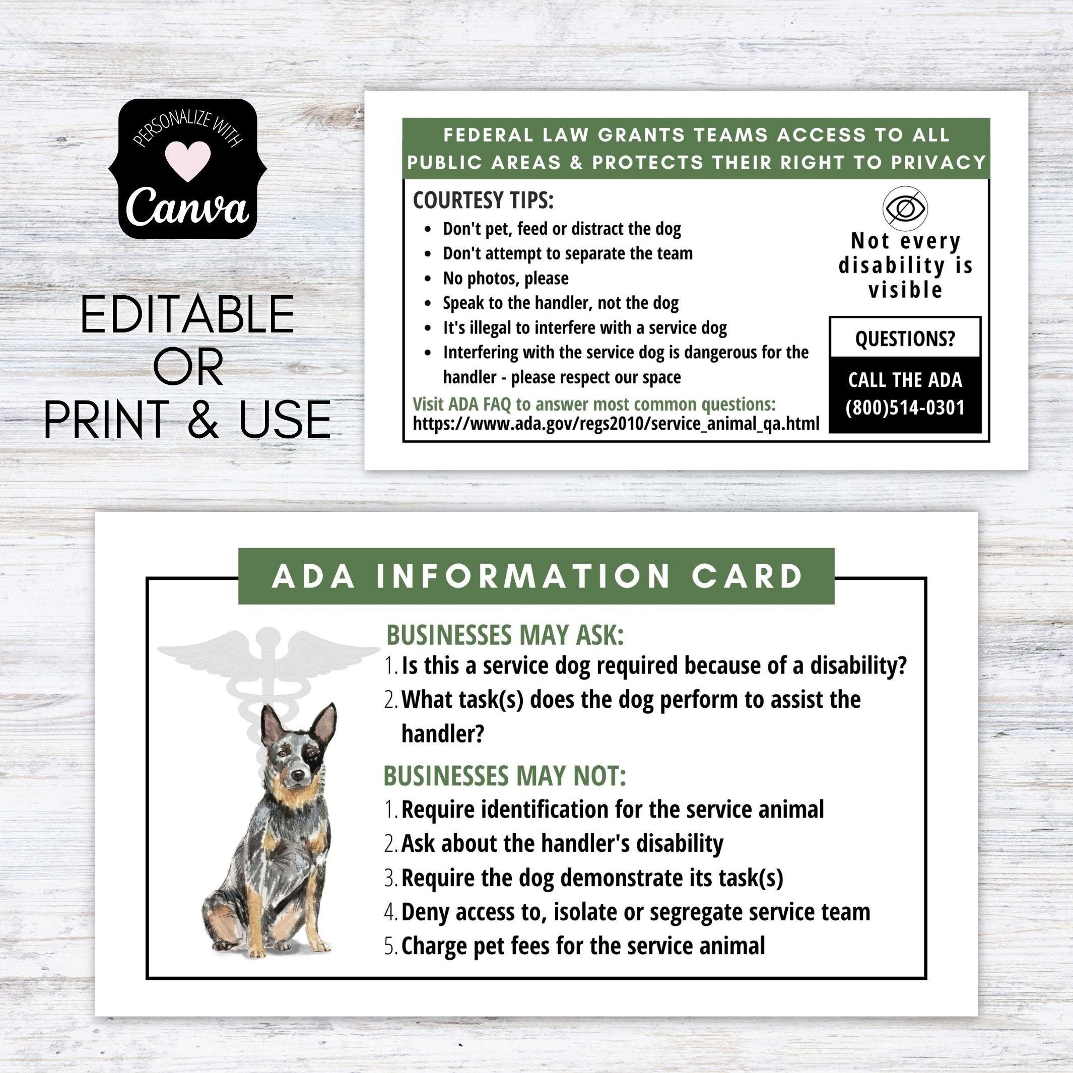 PTSD emotional support dog etiquette card