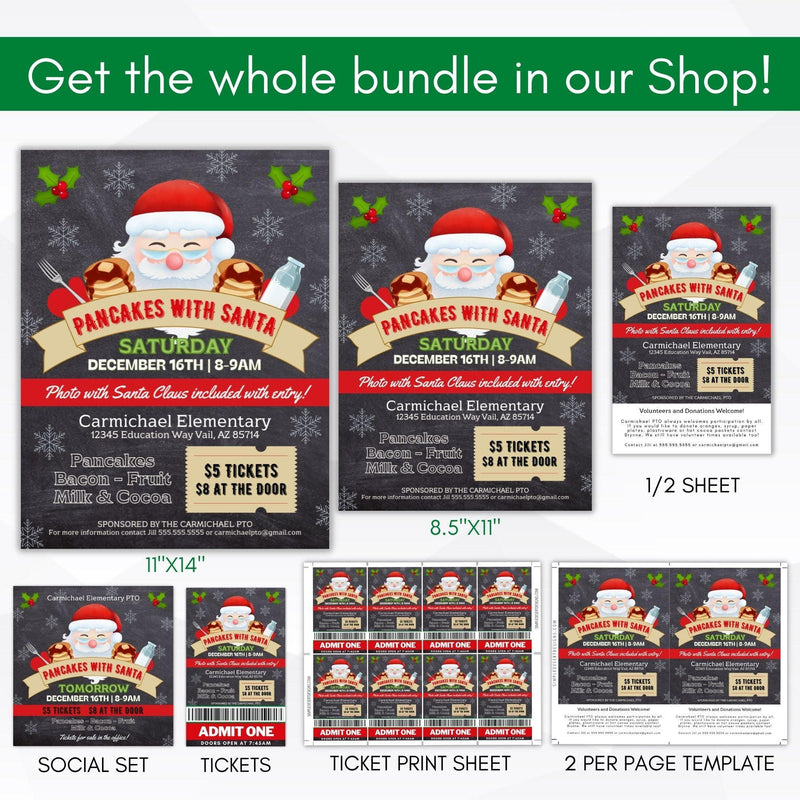 pancakes with santa school party flyer