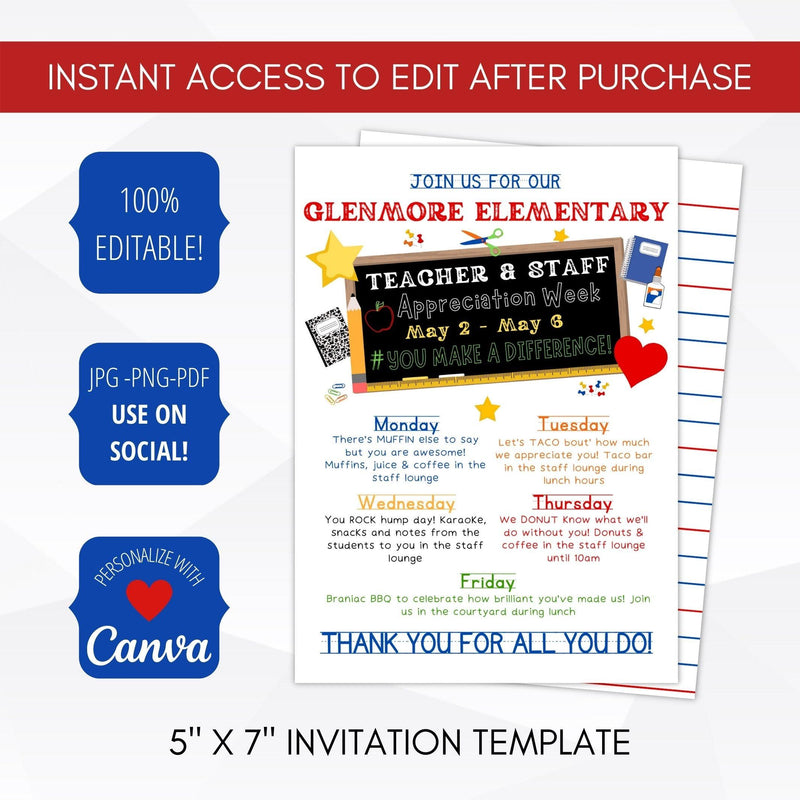 school pto pta teacher appreciation week invitation template