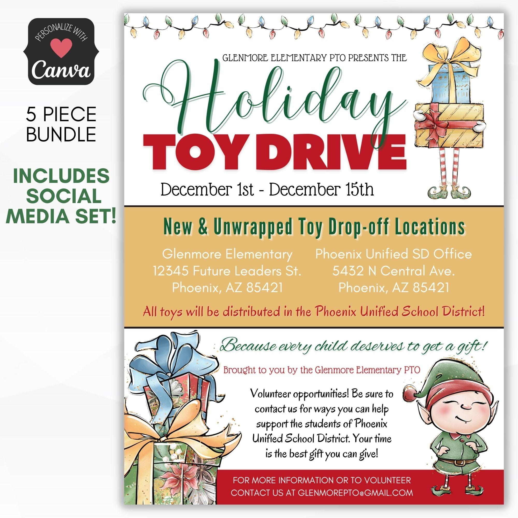 holiday toy drive flyer editable template