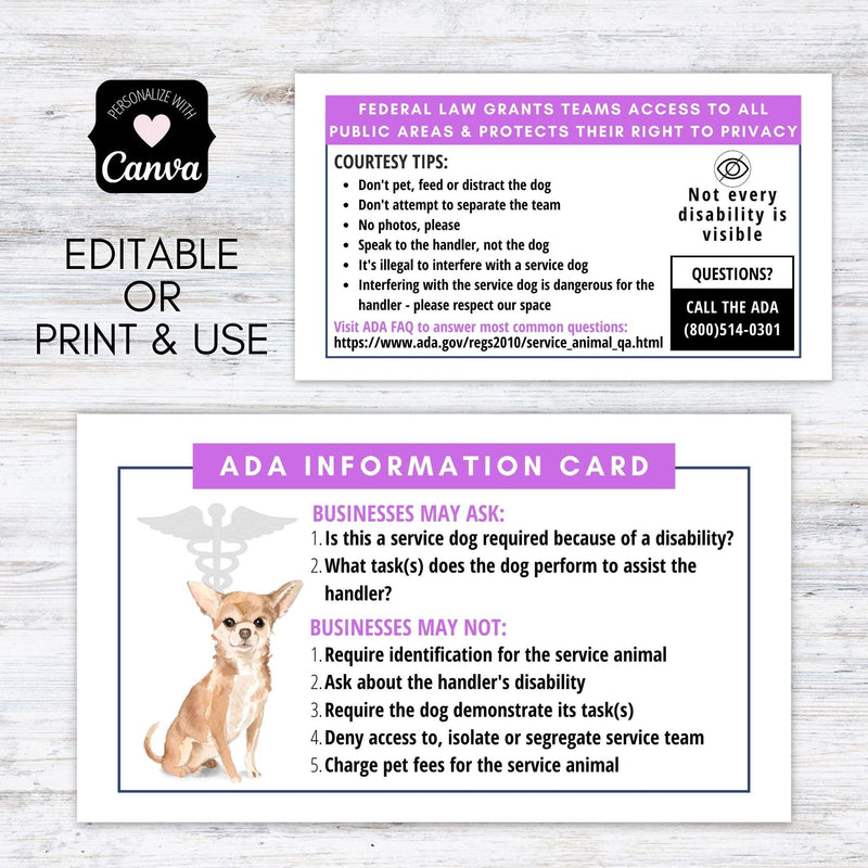 service dog handler ada information card