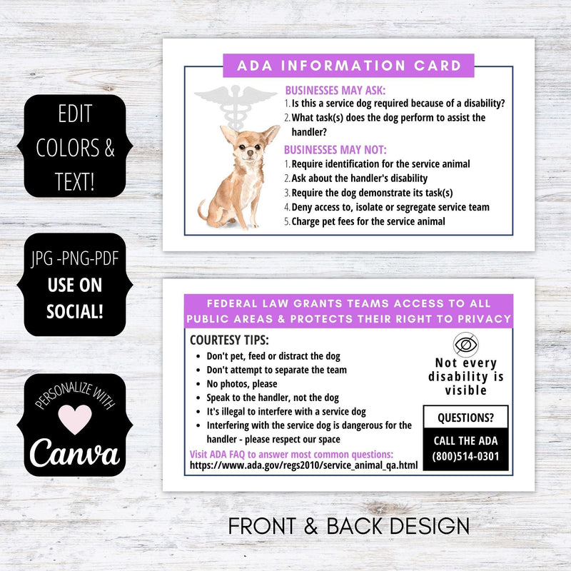 ADA law cards for service dogs and service teams